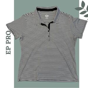 EP Pro Women’s Golf Shirt Navy White Stripe Short Sleeve Collar Shirt Size XL